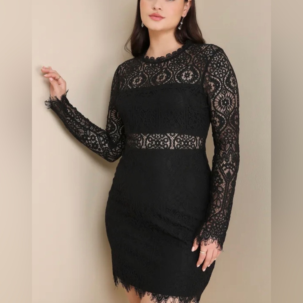 Lulu's Appetite for Seduction Black Lace Long Sleeve Dress Size XL - Picture 1 of 13